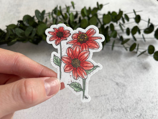 Red Dahlias Vinyl Sticker