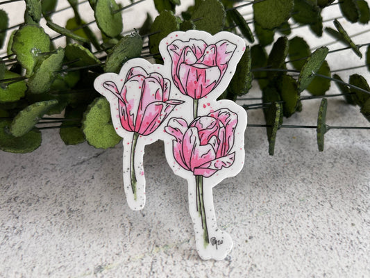 Pink Tulip Watercolor Vinyl Sticker