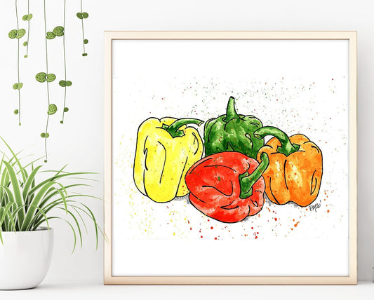 Colorful Bell Pepper Watercolor Print