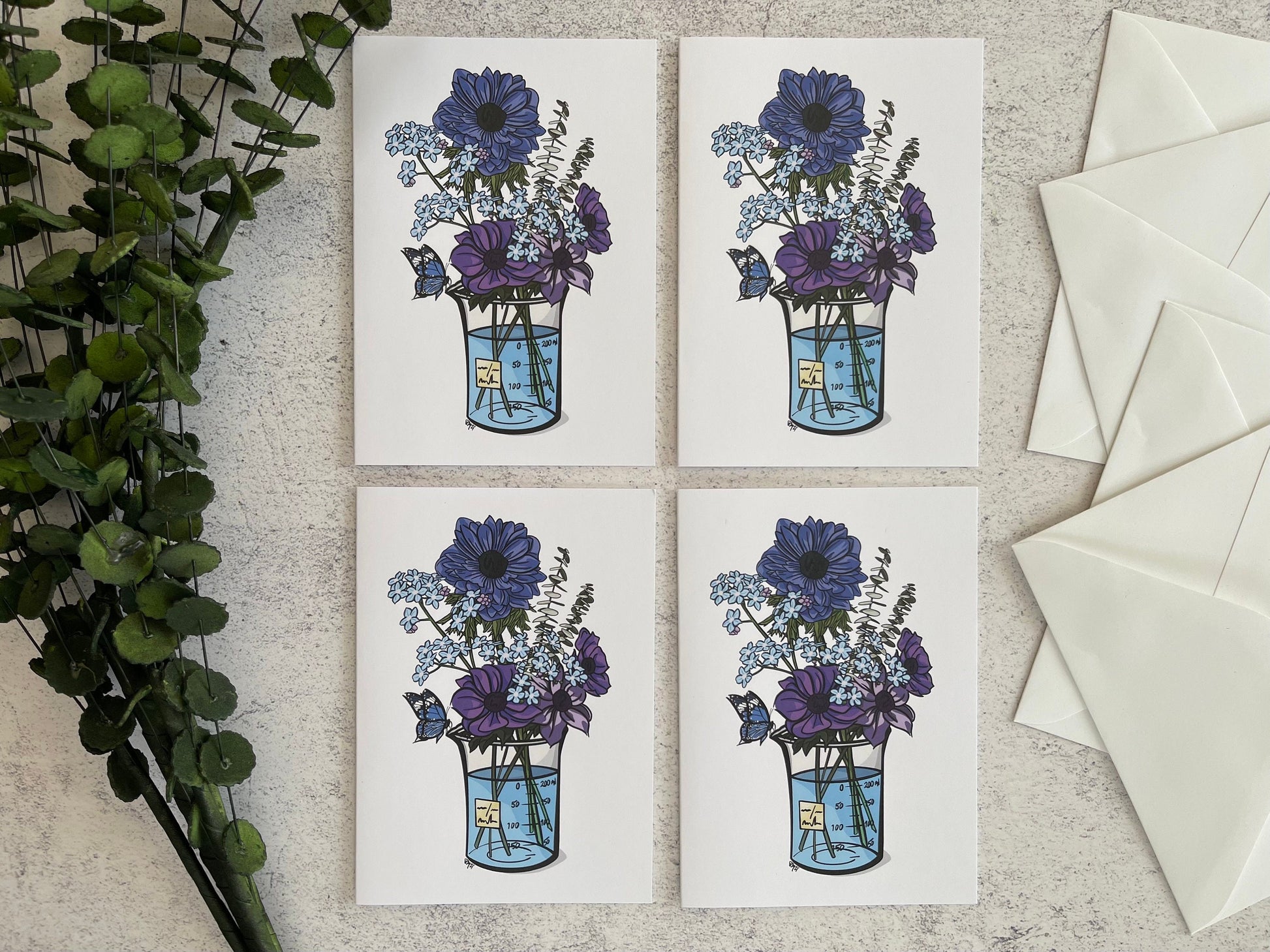 Blue Science Bouquet Greeting Card Set