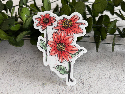Red Dahlias Vinyl Sticker