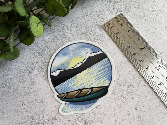 Canoeing at Mountain Lake Vinyl Sticker
