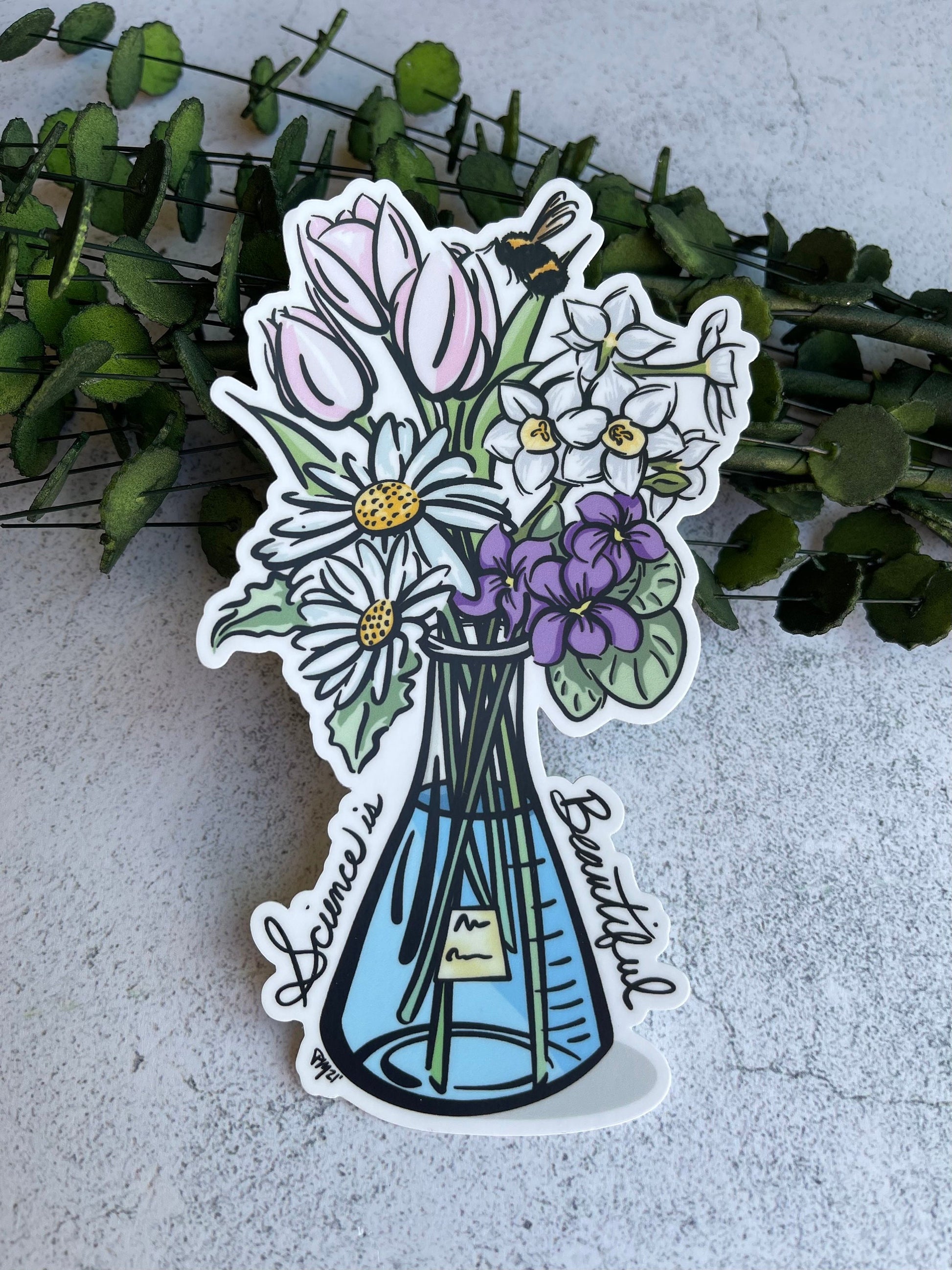 Science Pink Floral Bumper Sticker