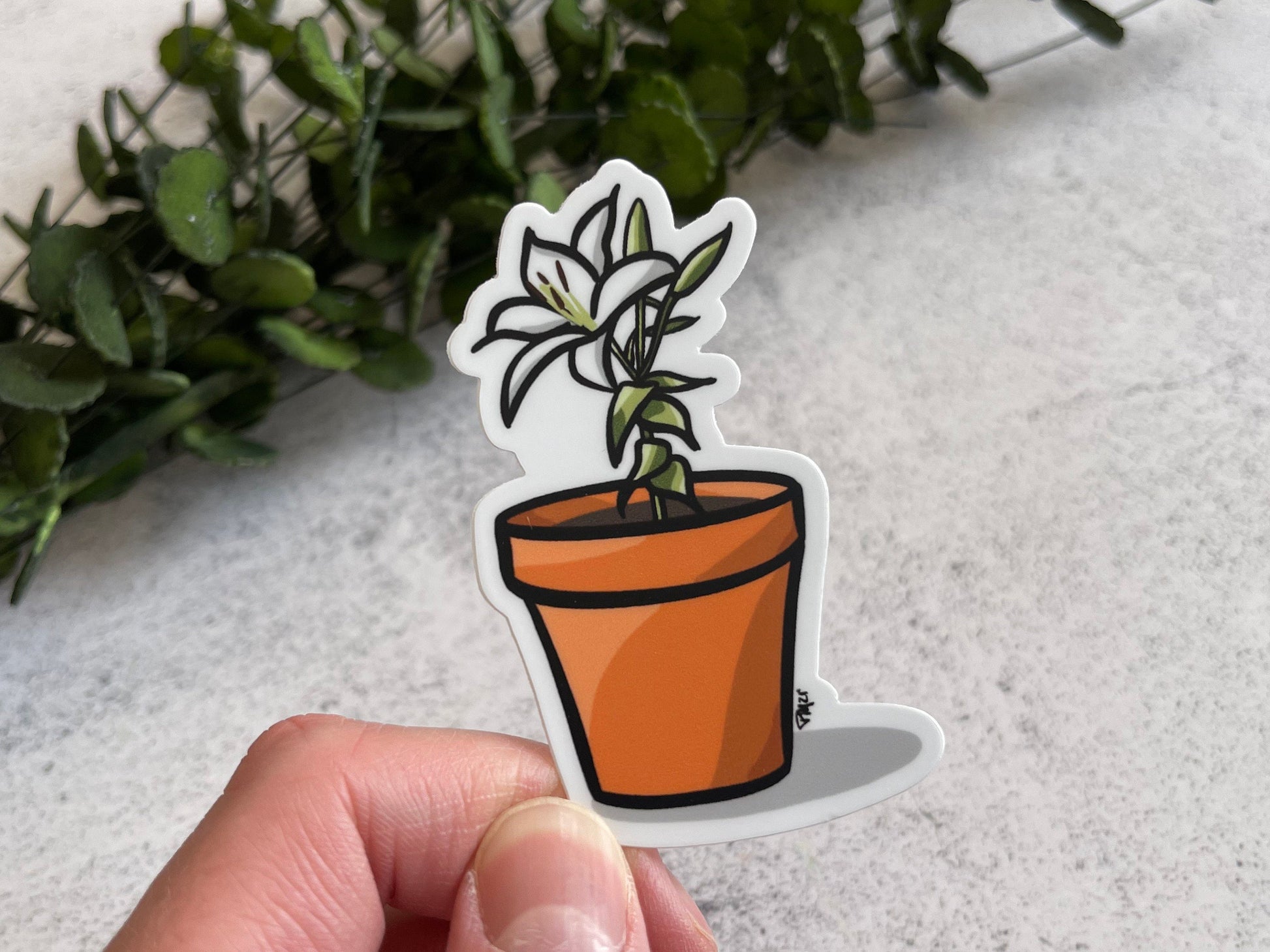 Potted White Lily Vinyl Sticker