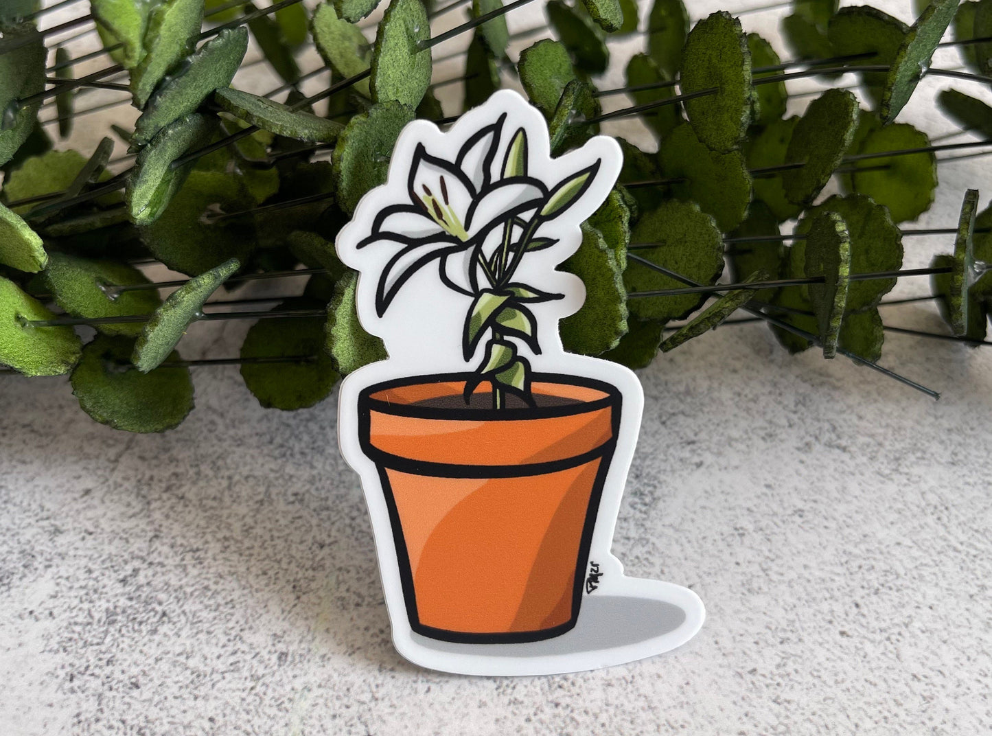Potted White Lily Vinyl Sticker