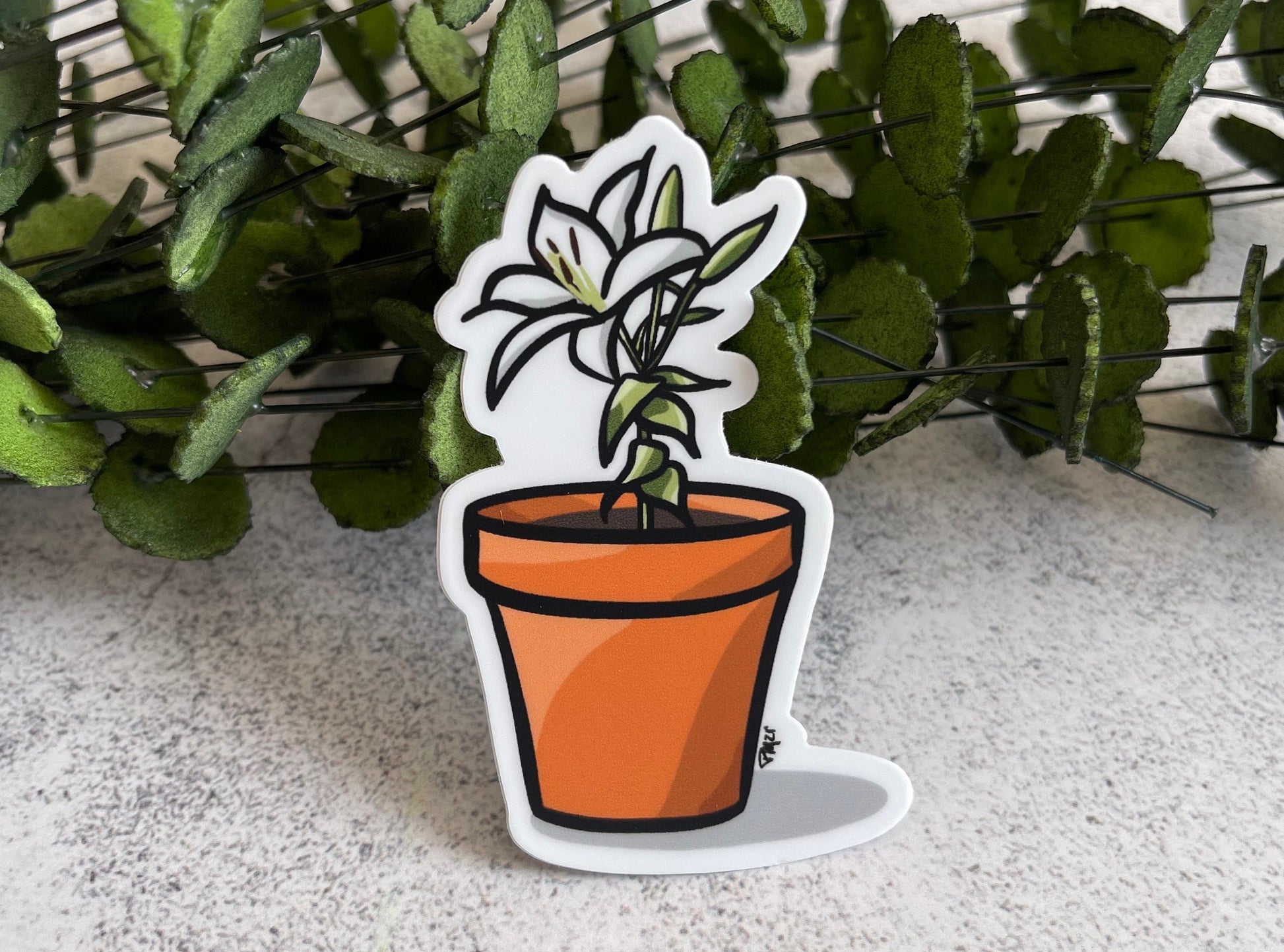 Potted White Lily Vinyl Sticker