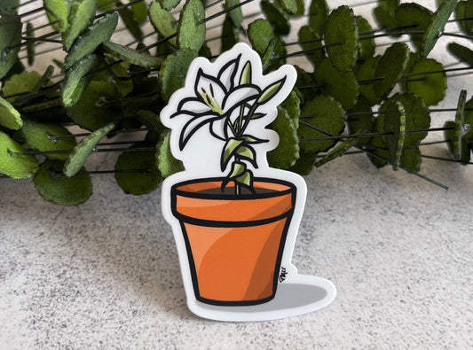 Potted White Lily Vinyl Sticker