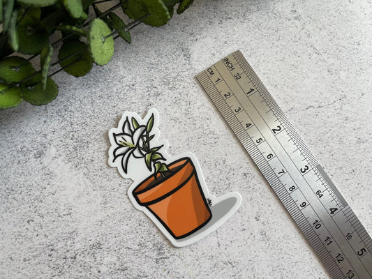 Potted White Lily Vinyl Sticker