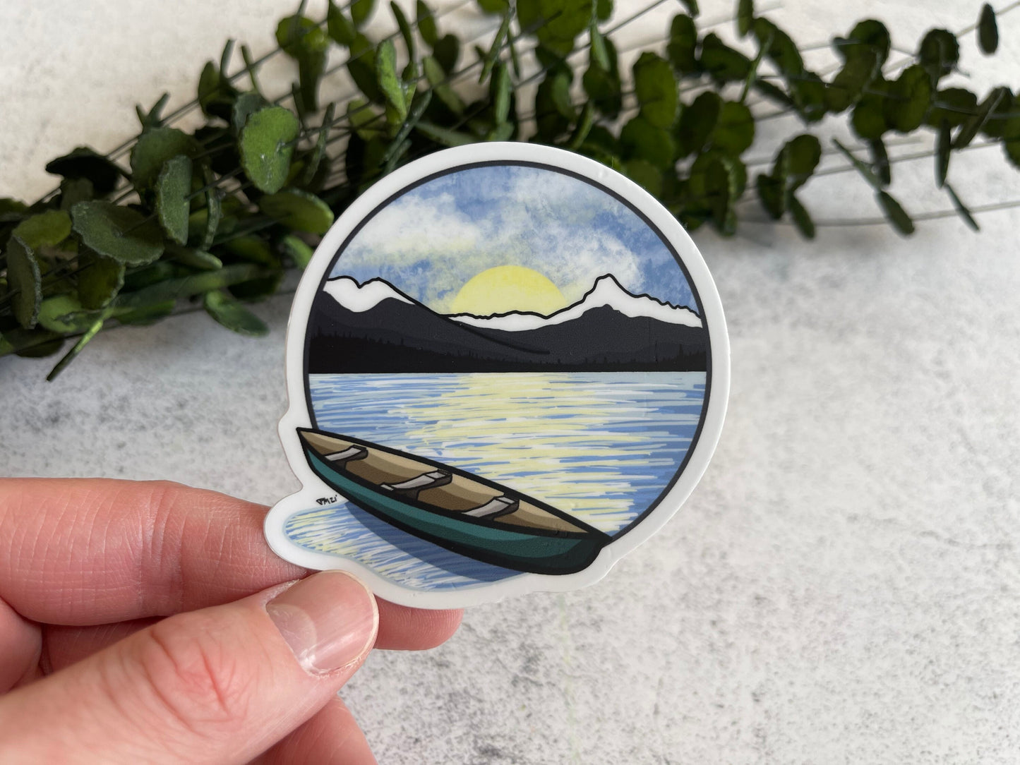 Canoeing at Mountain Lake Vinyl Sticker
