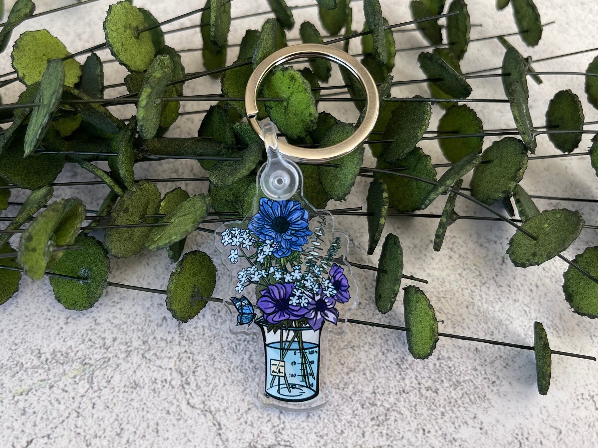Science Blue Floral Keychain
