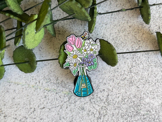 Science Pink Floral Enamel Pin