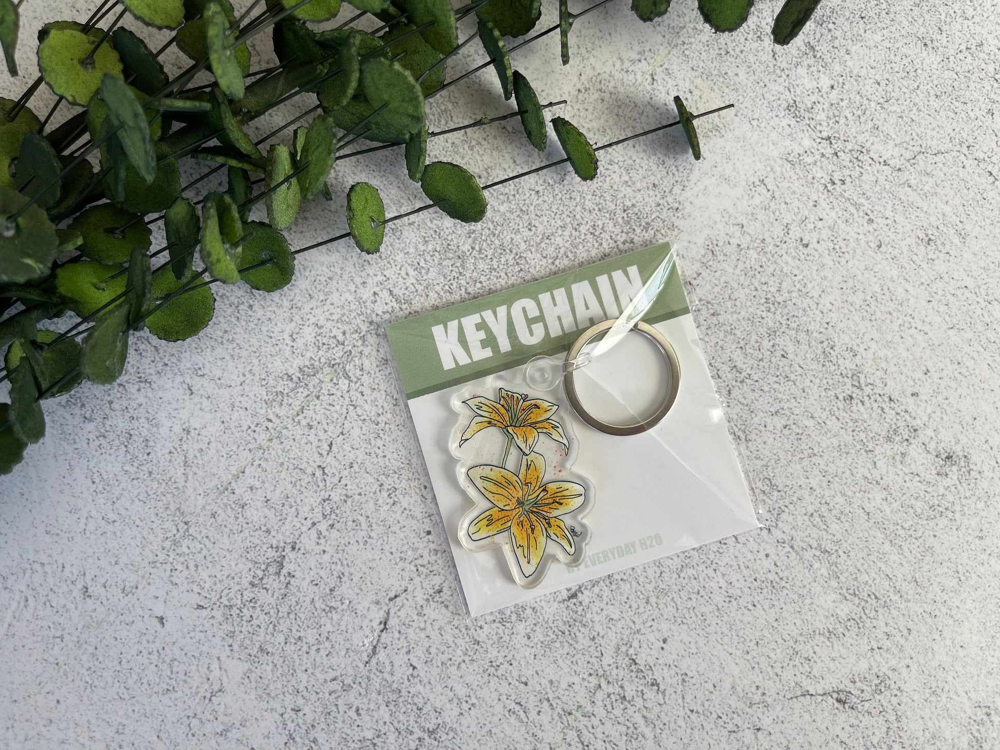 Pink and Yellow Lily Keychain Set