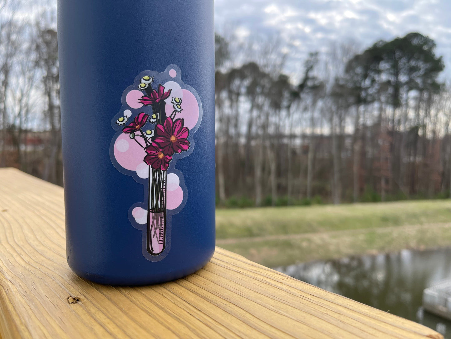 Test Tube Pink Floral Vinyl Sticker