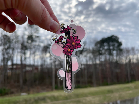 Test Tube Pink Floral Vinyl Sticker