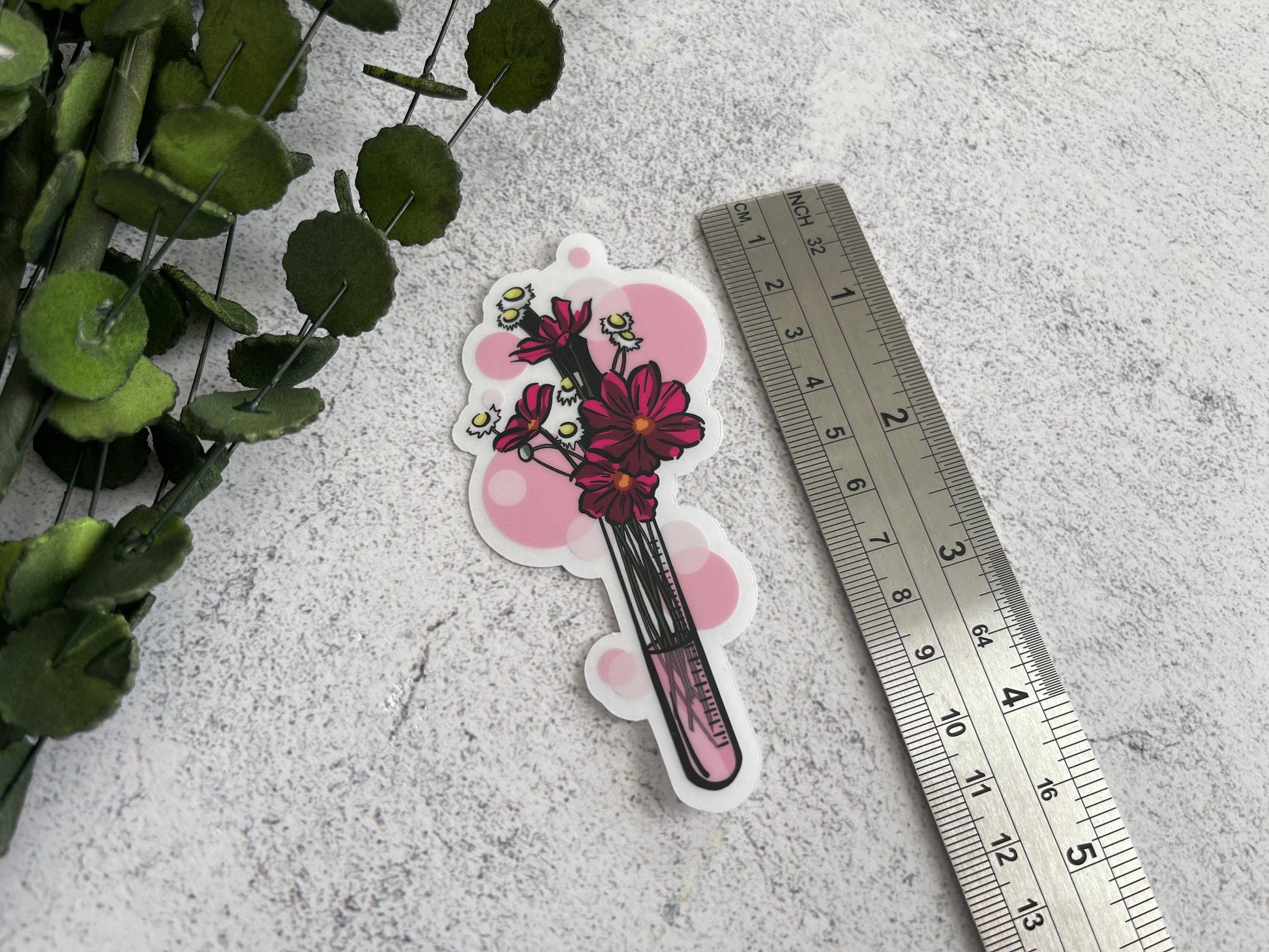Test Tube Pink Floral Vinyl Sticker