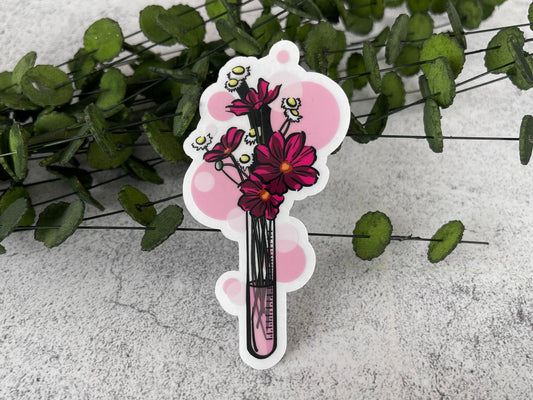 Test Tube Pink Floral Vinyl Sticker