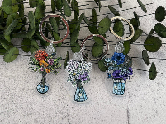 Science Keychain Set, Floral Keychains, STEM Gift, Teacher Gift, Lab Keychain, Acrylic Keychain, Women in Science,
