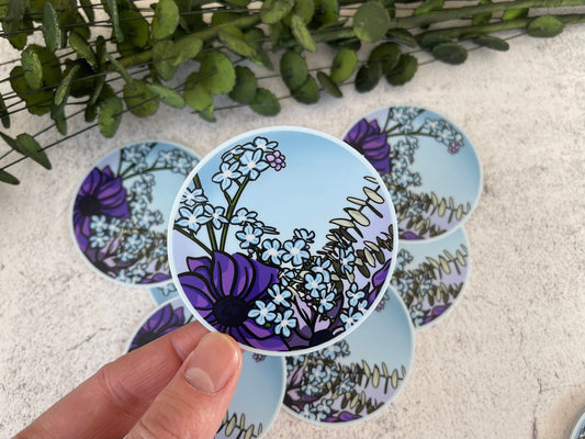 Blue and Purple Floral Vinyl Sticker