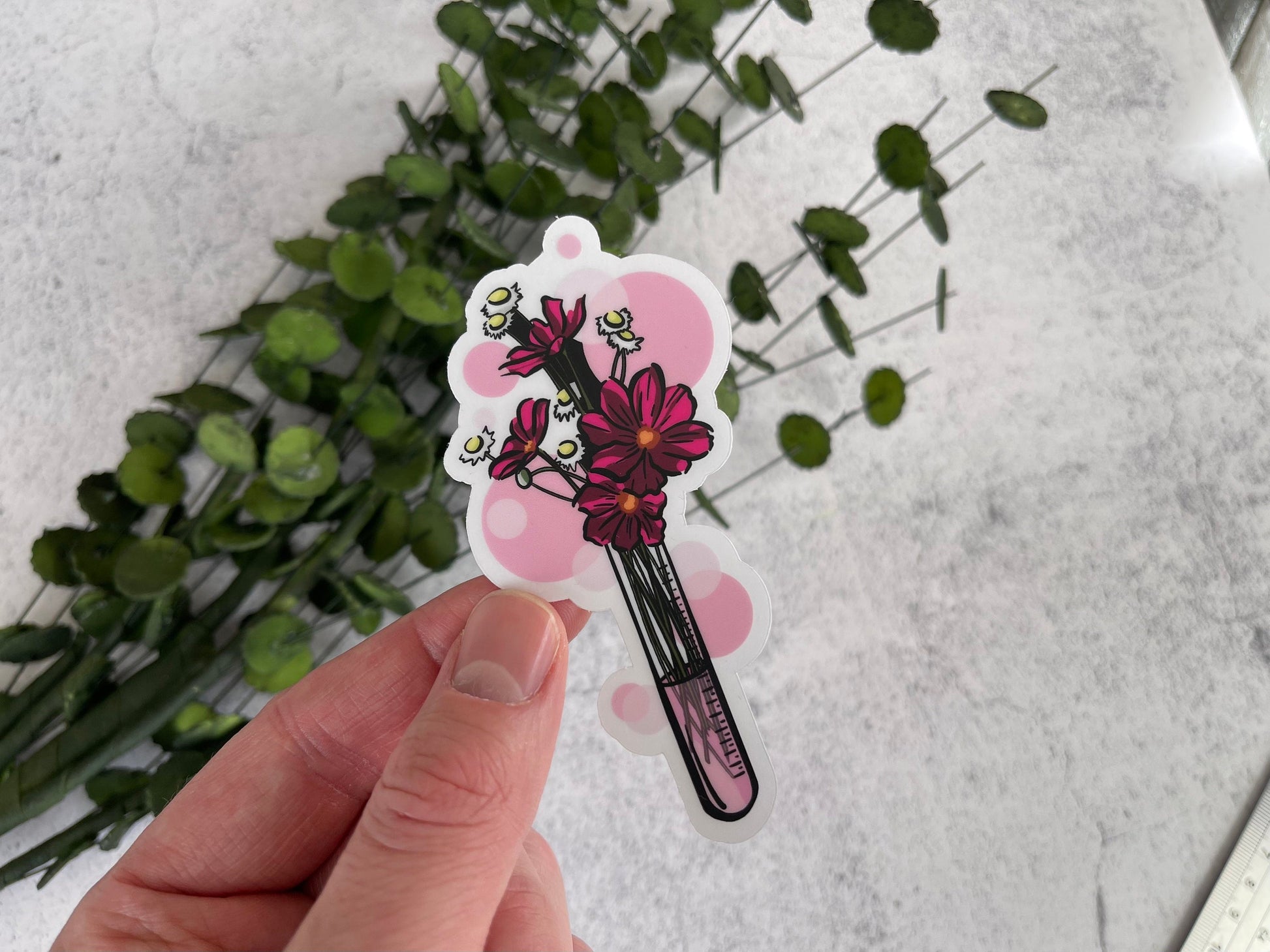 Test Tube Pink Floral Vinyl Sticker