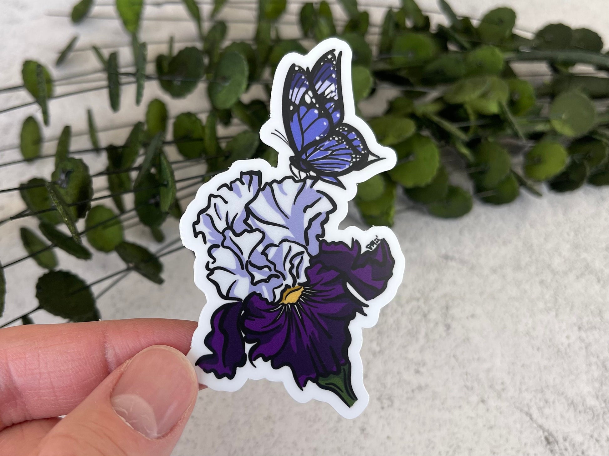Purple Iris and Butterfyl Vinyl Sticker