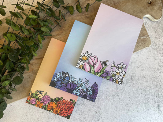 Red, Blue, and Pink Floral Notepad Set
