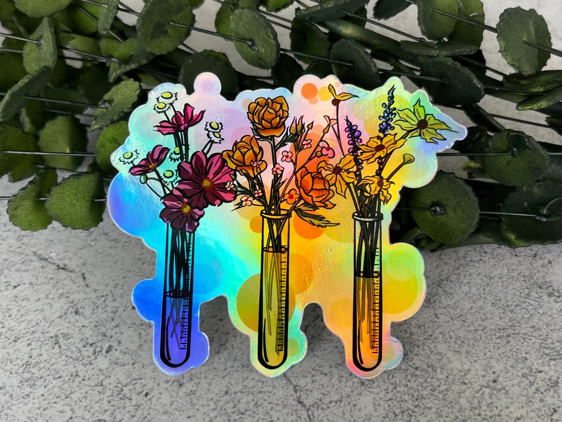 Warm Rainbow Floral Test Tube Vinyl Sticker