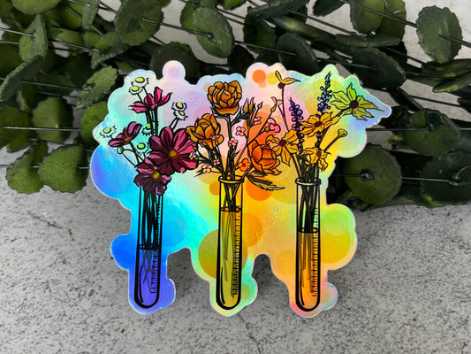 Warm Rainbow Floral Test Tube Vinyl Sticker