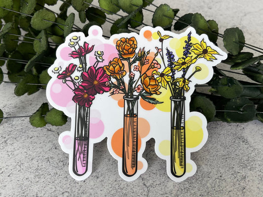 Warm Rainbow Floral Test Tube Vinyl Sticker
