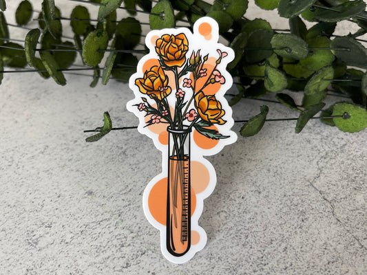 Orange Floral Test Tube Vinyl Sticker