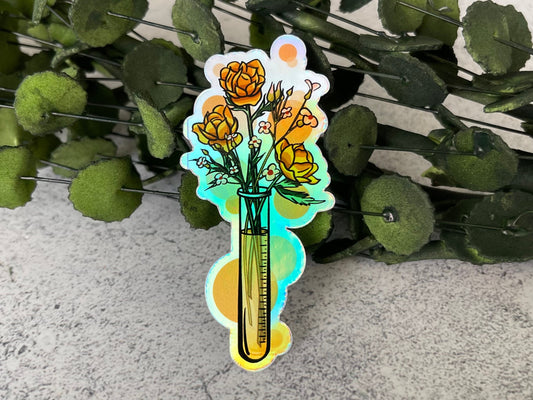 Orange Floral Test Tube Vinyl Sticker