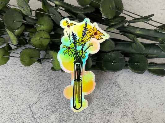 Yellow Floral Test Tube Vinyl Sticker