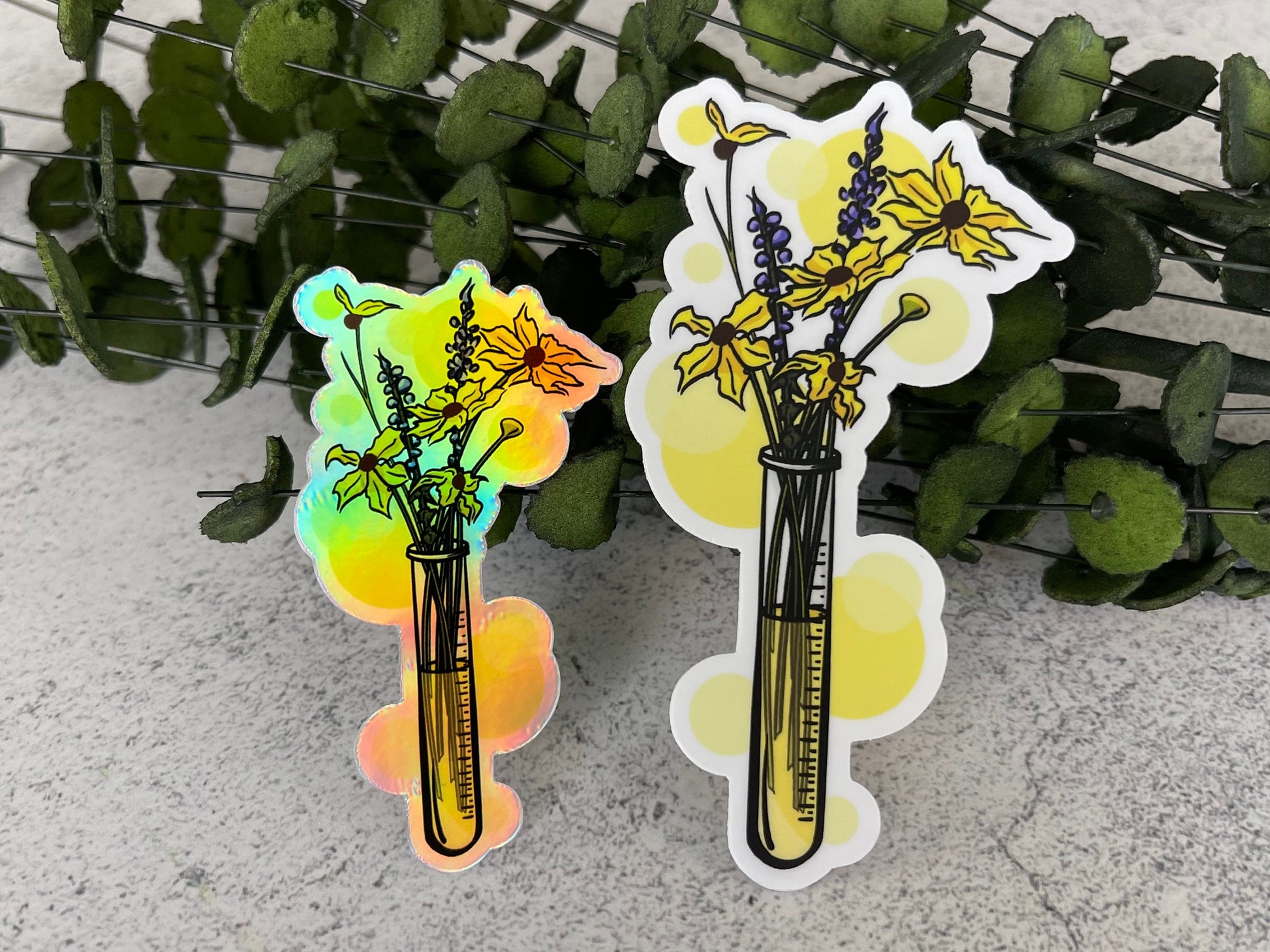 Yellow Floral Test Tube Vinyl Sticker
