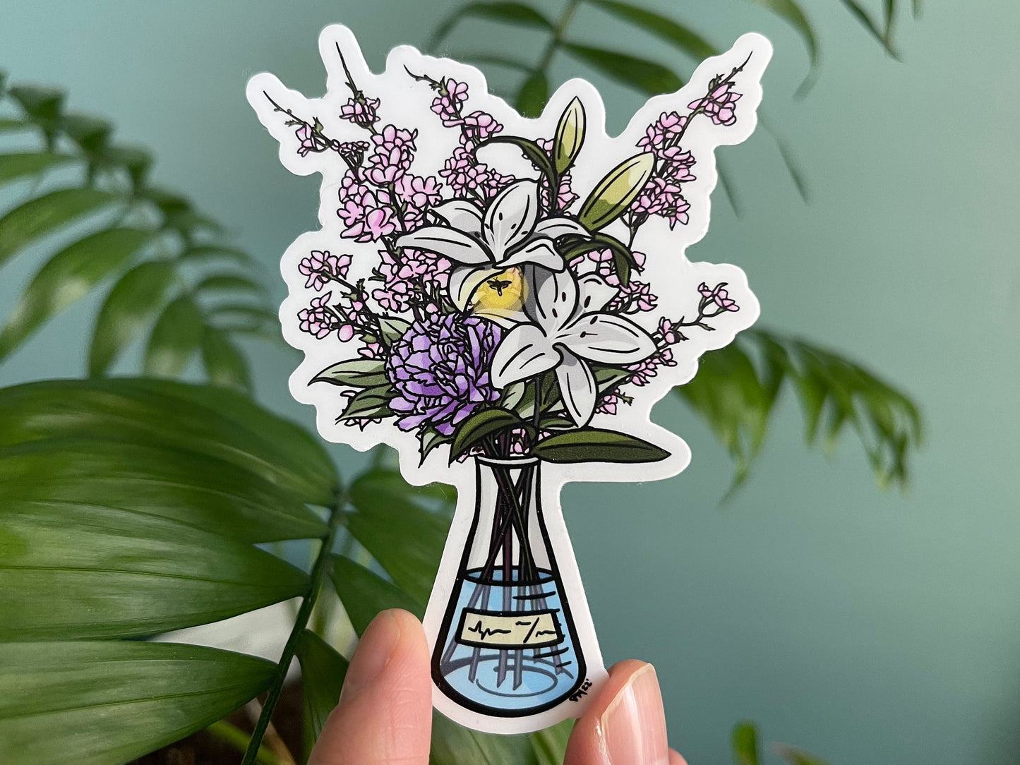 Cherry Blossom Floral Science Flask Vinyl Sticker