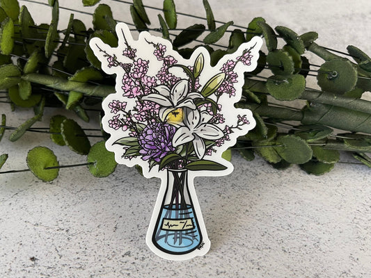 Cherry Blossom Floral Science Flask Vinyl Sticker