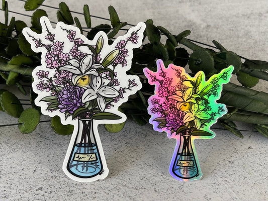 Cherry Blossom Floral Science Flask Vinyl Sticker