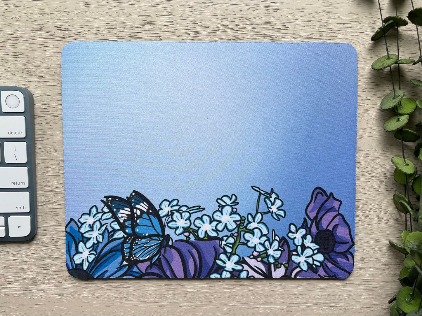 Blue and Purple Floral Mouse Pad