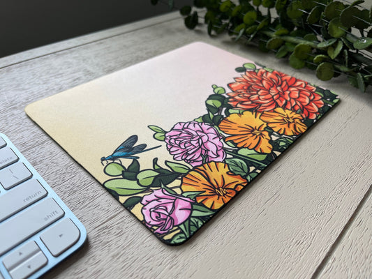 Red and Orange Floral Mouse Pad