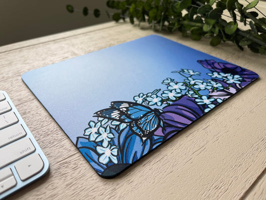 Blue and Purple Floral Mouse Pad