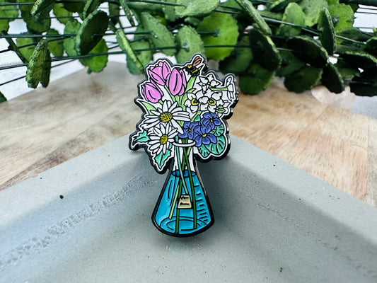 Science Pink Floral Enamel Pin
