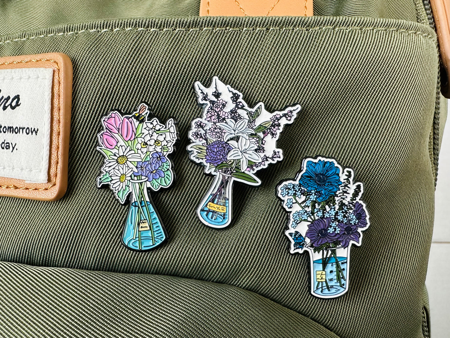 Science Floral Enamel Pin Set of 3