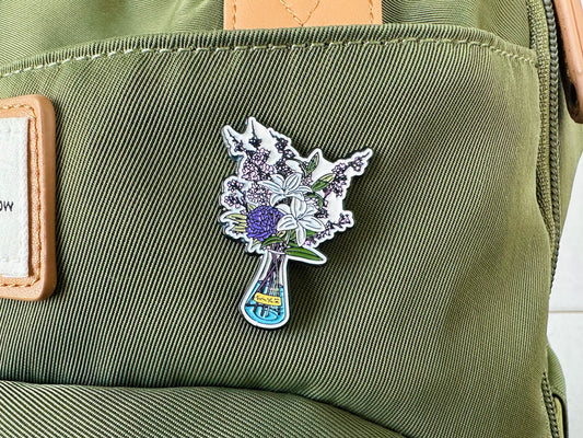 Science White Floral Enamel Pin
