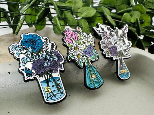 Science Floral Enamel Pin Set of 3