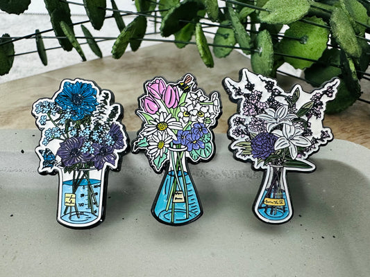 Science Floral Enamel Pin Set of 3