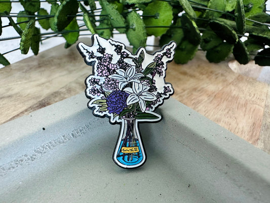 Science White Floral Enamel Pin