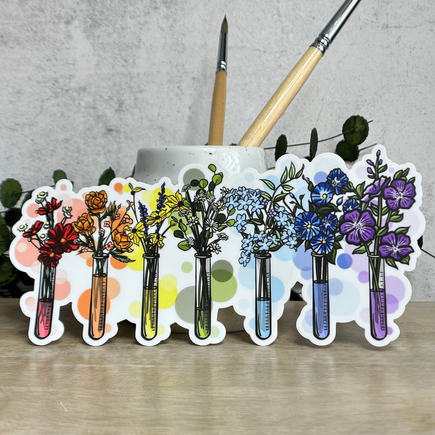 Test Tube Rainbow Floral Vinyl Sticker