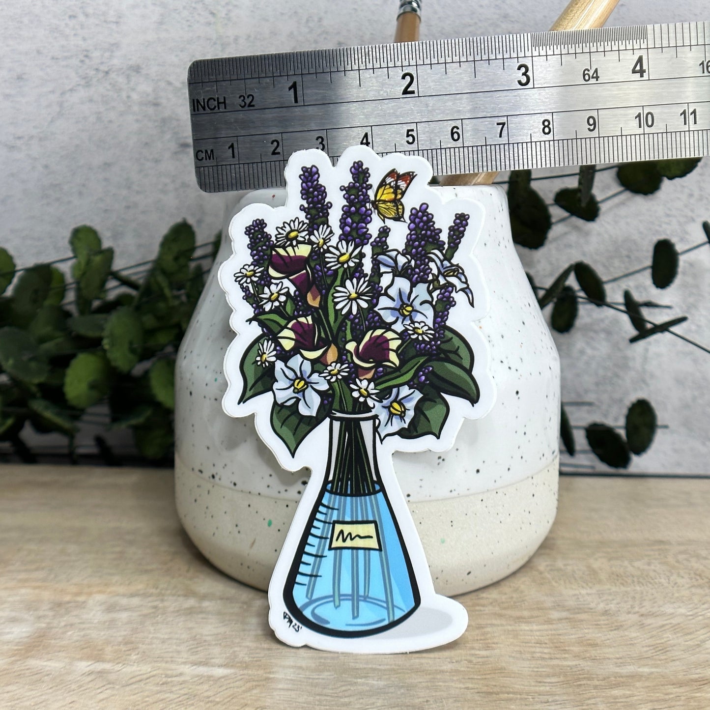 Calla Lilly Science Flask Bouquet Vinyl Sticker