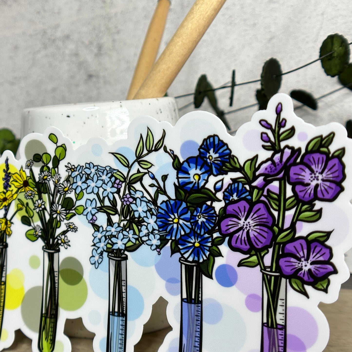 Test Tube Rainbow Floral Vinyl Sticker