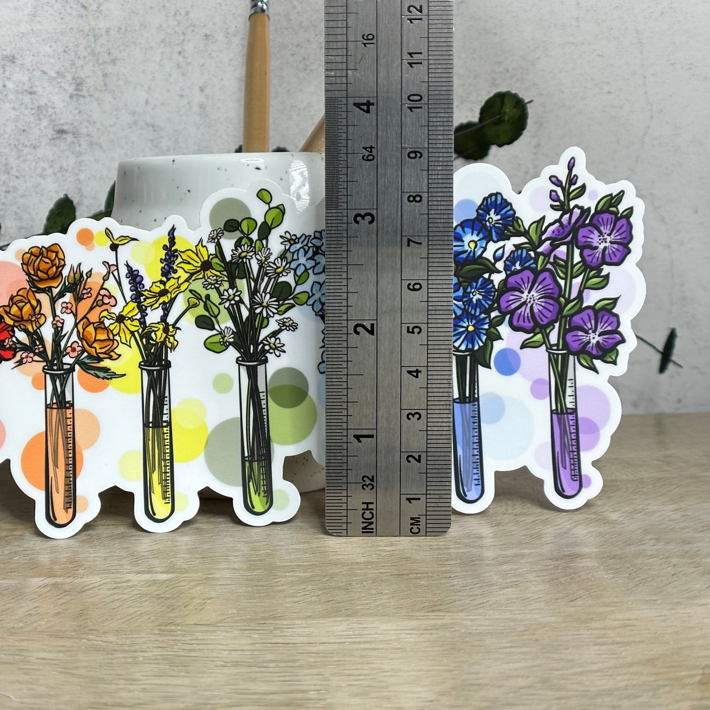 Test Tube Rainbow Floral Vinyl Sticker