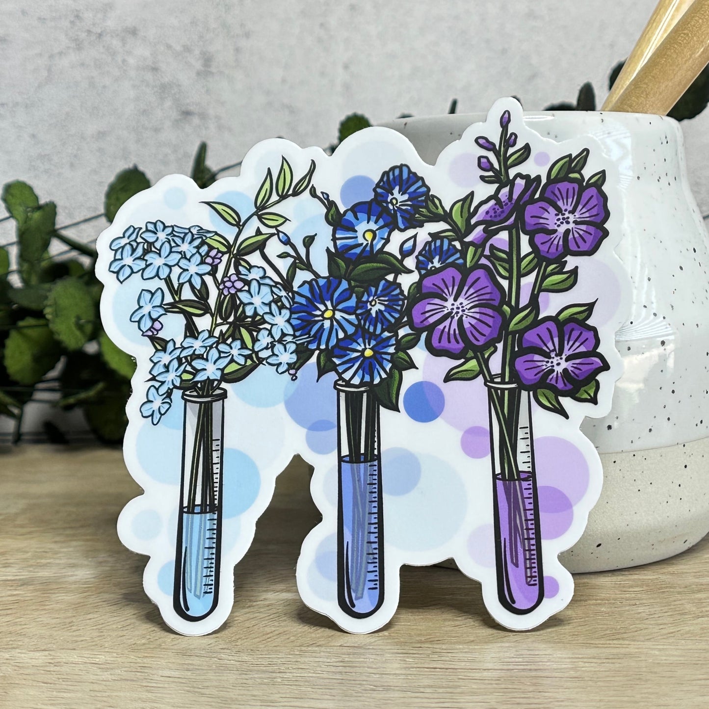 Test Tube Blue Toned Floral Vinyl Sticker