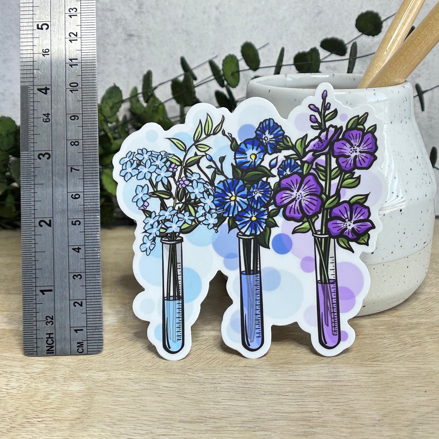 Test Tube Blue Toned Floral Vinyl Sticker